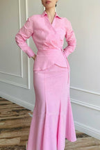 Zahra Wrap Blouse Co-Ord Set-Pink