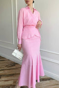 Zahra Wrap Blouse Co-Ord Set-Pink