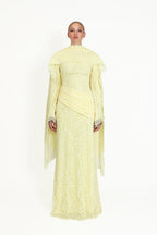 Lace Texture Ruched Drape Maxi Dress