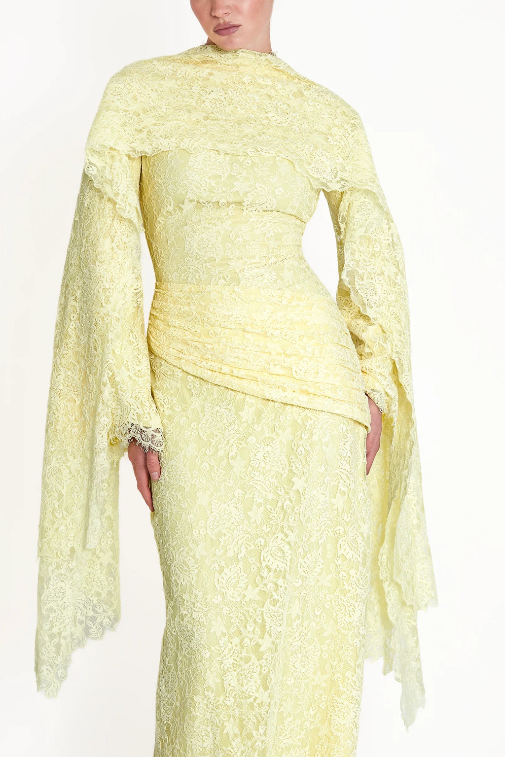 Lace Texture Ruched Drape Maxi Dress