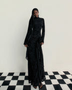 Vera Velvet Floral Twist Waist Maxi Dress-Black