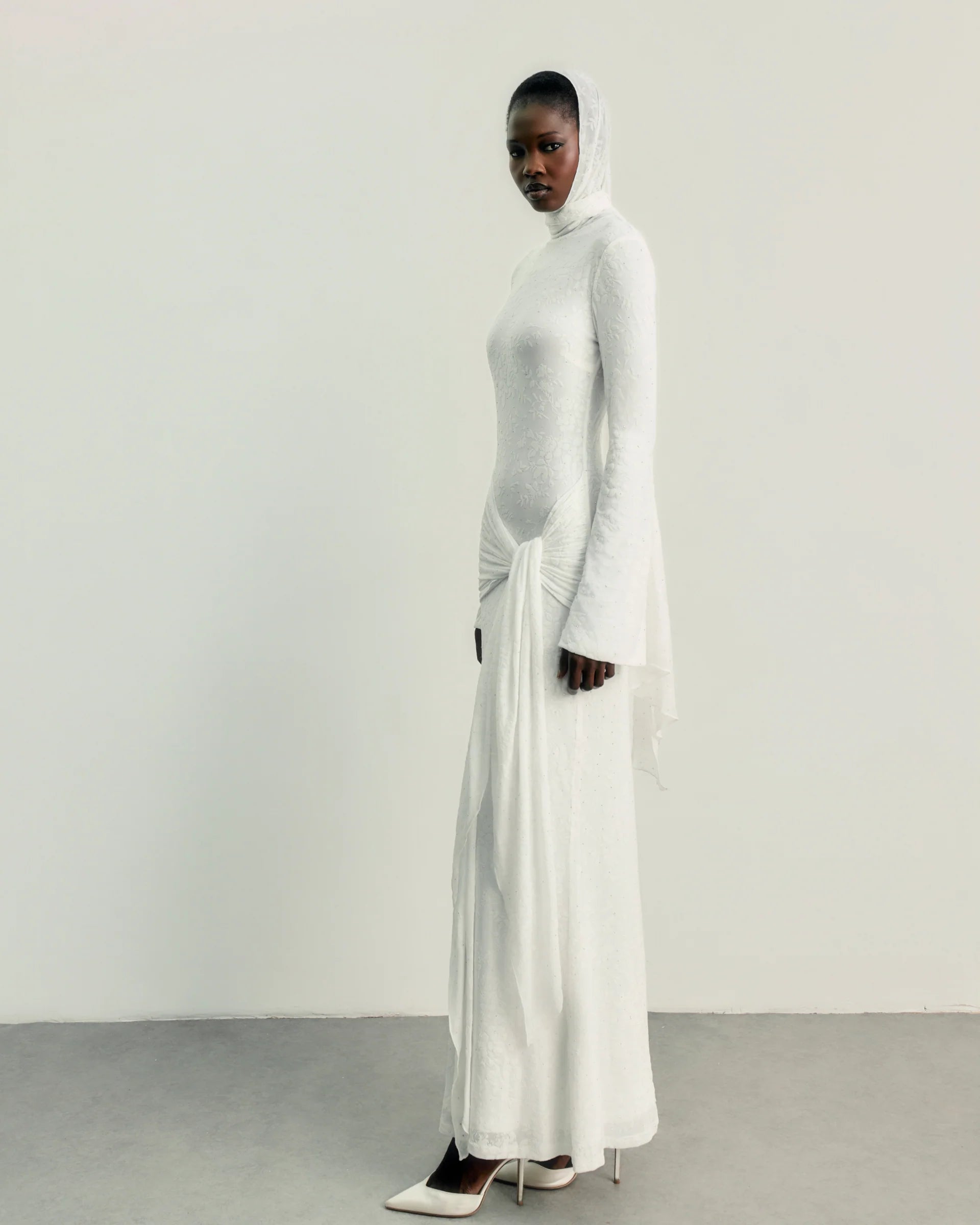 white velvet dress design Black and White Velvet Gown with Crystal Embroidered Appliqu