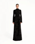 Vera Velvet Floral Twist Waist Maxi Dress-Black