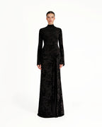 Vera Velvet Floral Twist Waist Maxi Dress-Black