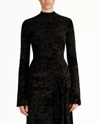 Vera Velvet Floral Twist Waist Maxi Dress-Black