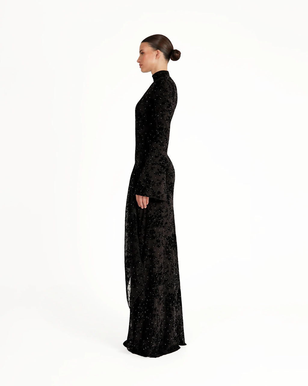Vera Velvet Floral Twist Waist Maxi Dress-Black