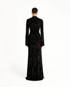 Vera Velvet Floral Twist Waist Maxi Dress-Black