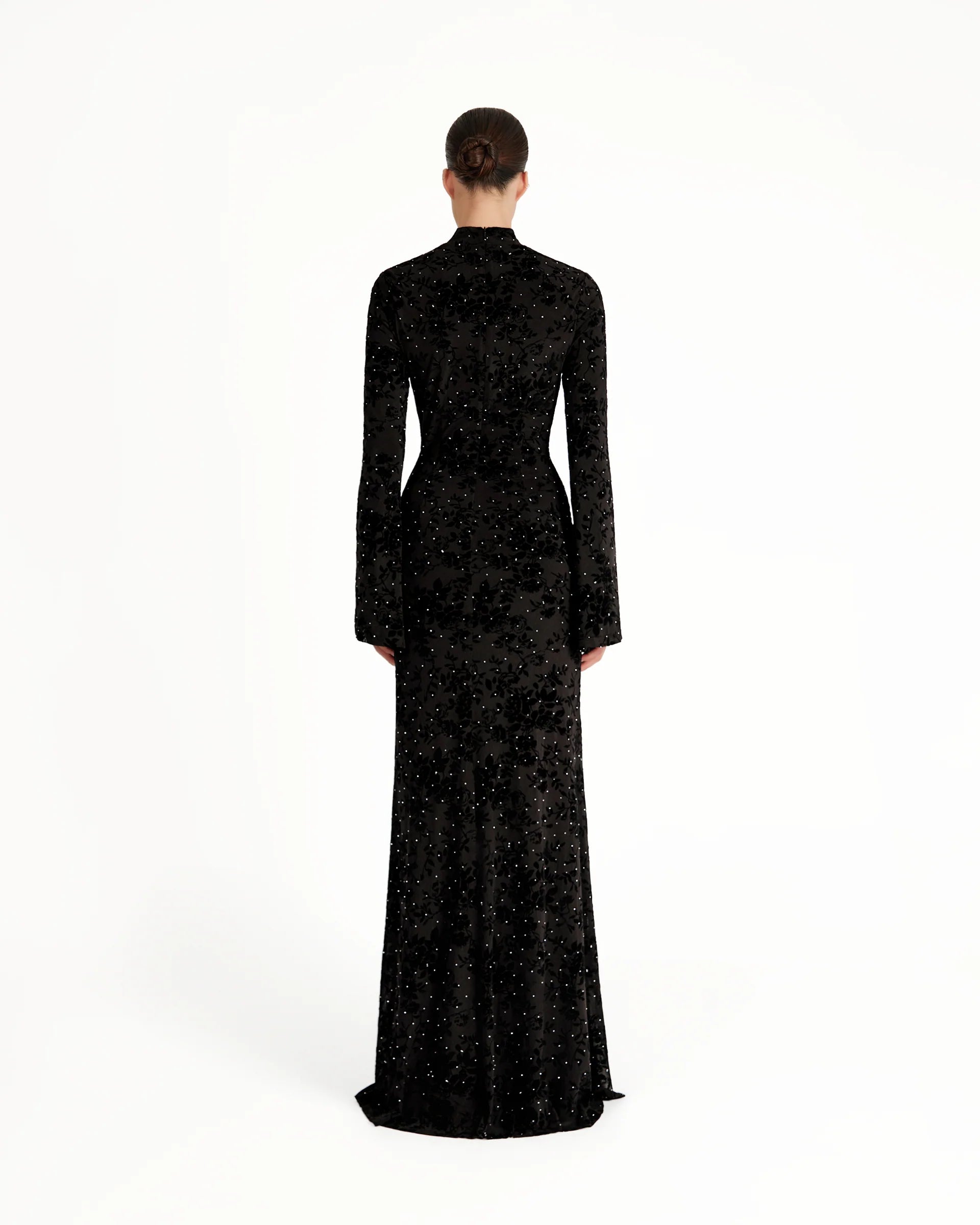 Vera Velvet Floral Twist Waist Maxi Dress-Black