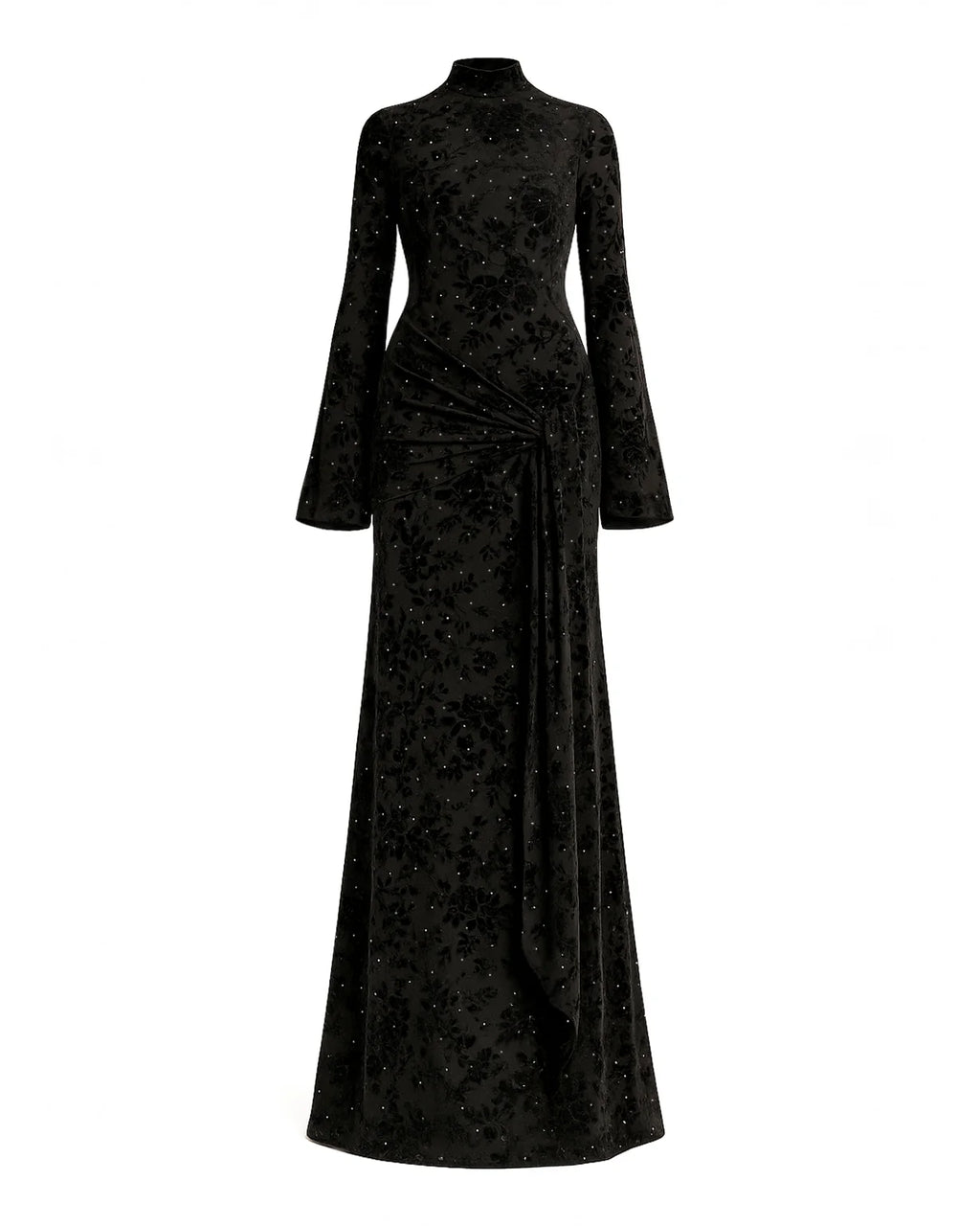 Vera Velvet Floral Twist Waist Maxi Dress-Black