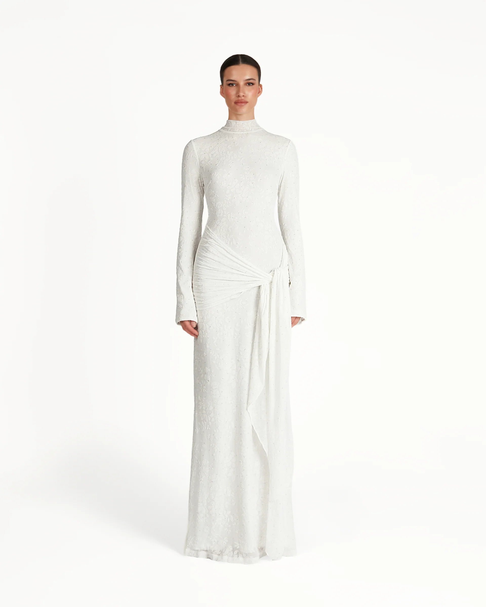 Vera Velvet Floral Twist Waist Maxi Dress-White