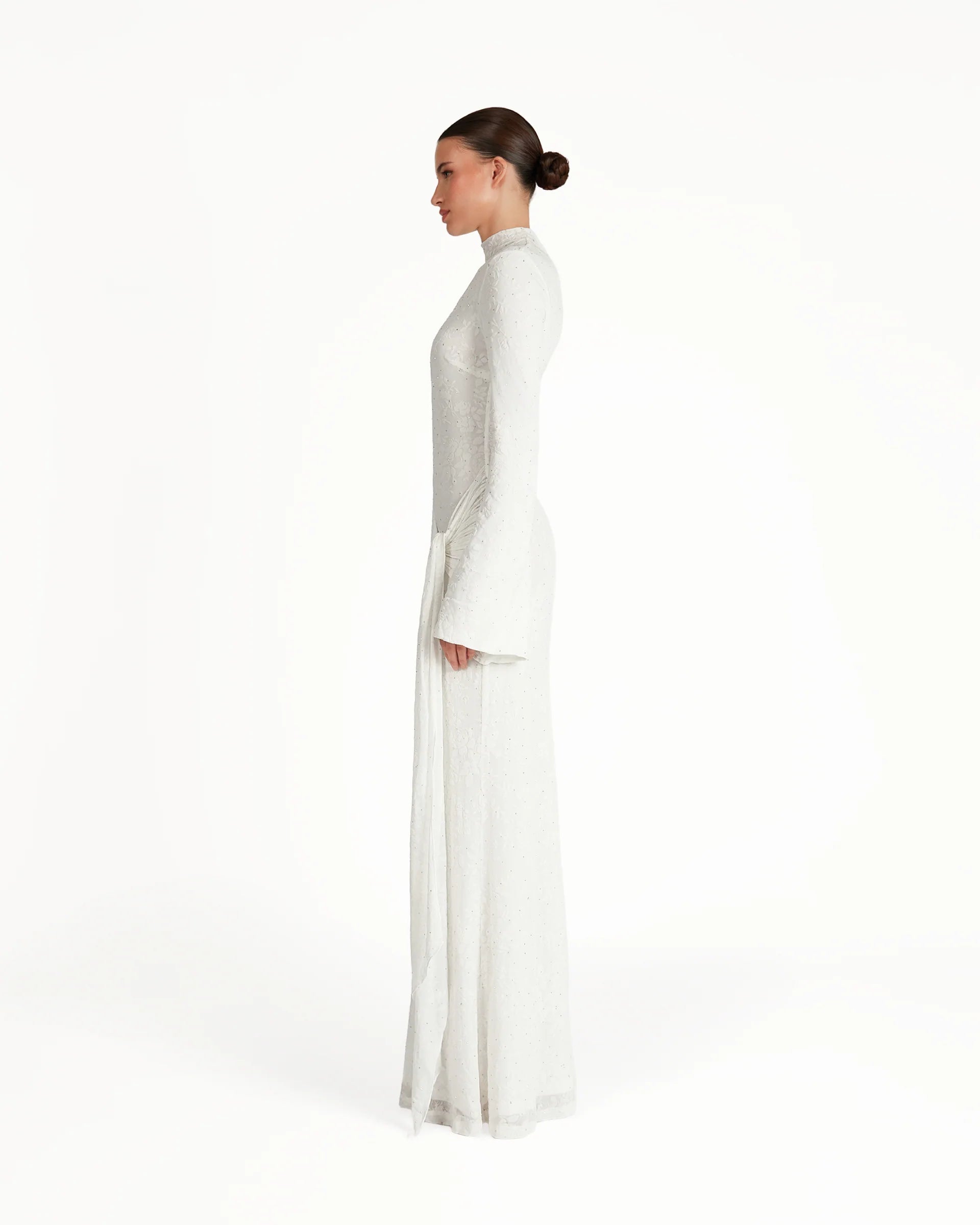 white velvet maxi dress White Velvet Maxi Dress | Elegant Long Sleeve Velvet Gown With Ruffle Neckline | Handmade Winter Formal Dress | Custom Bridal Velvet Dress