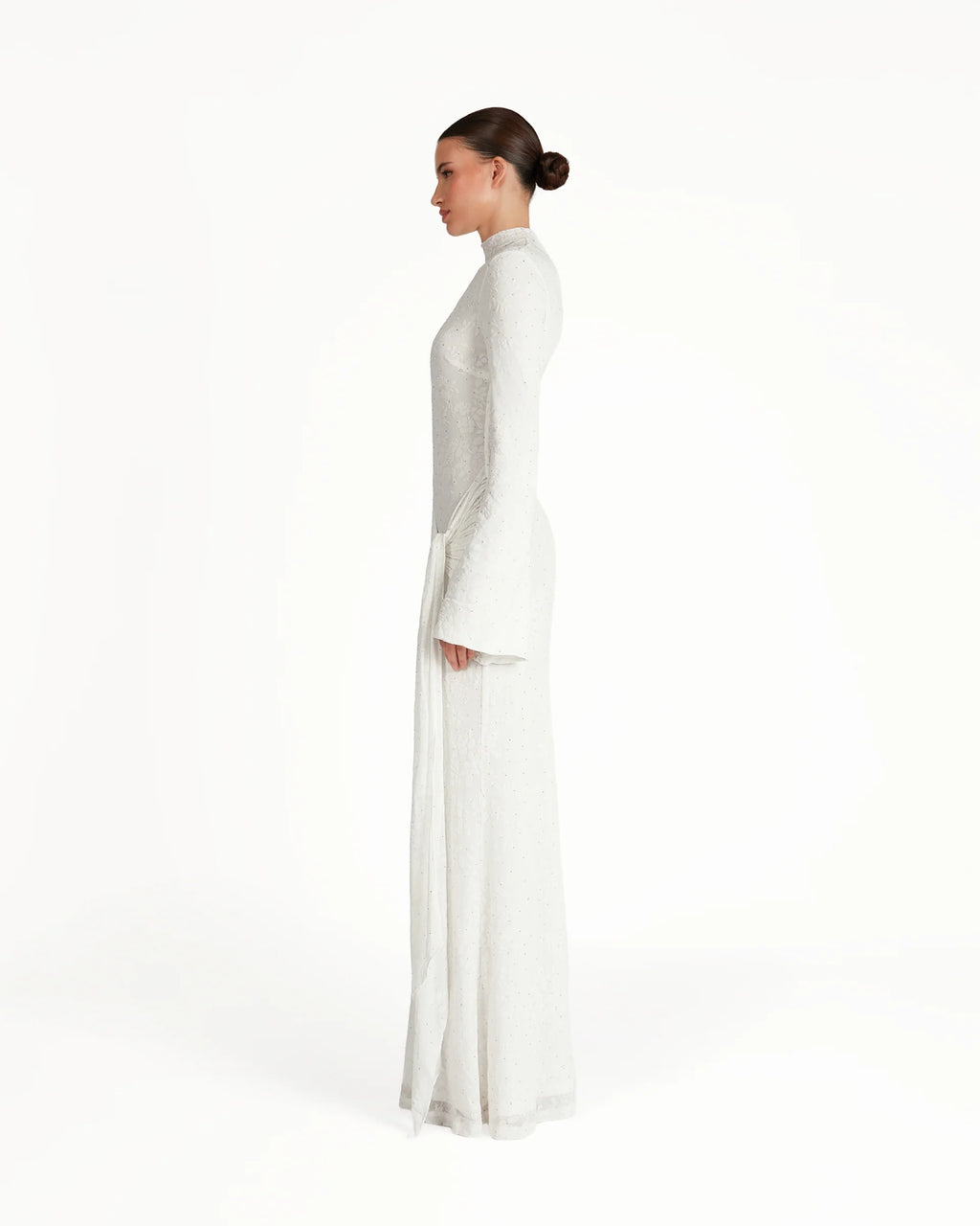Vera Velvet Floral Twist Waist Maxi Dress-White