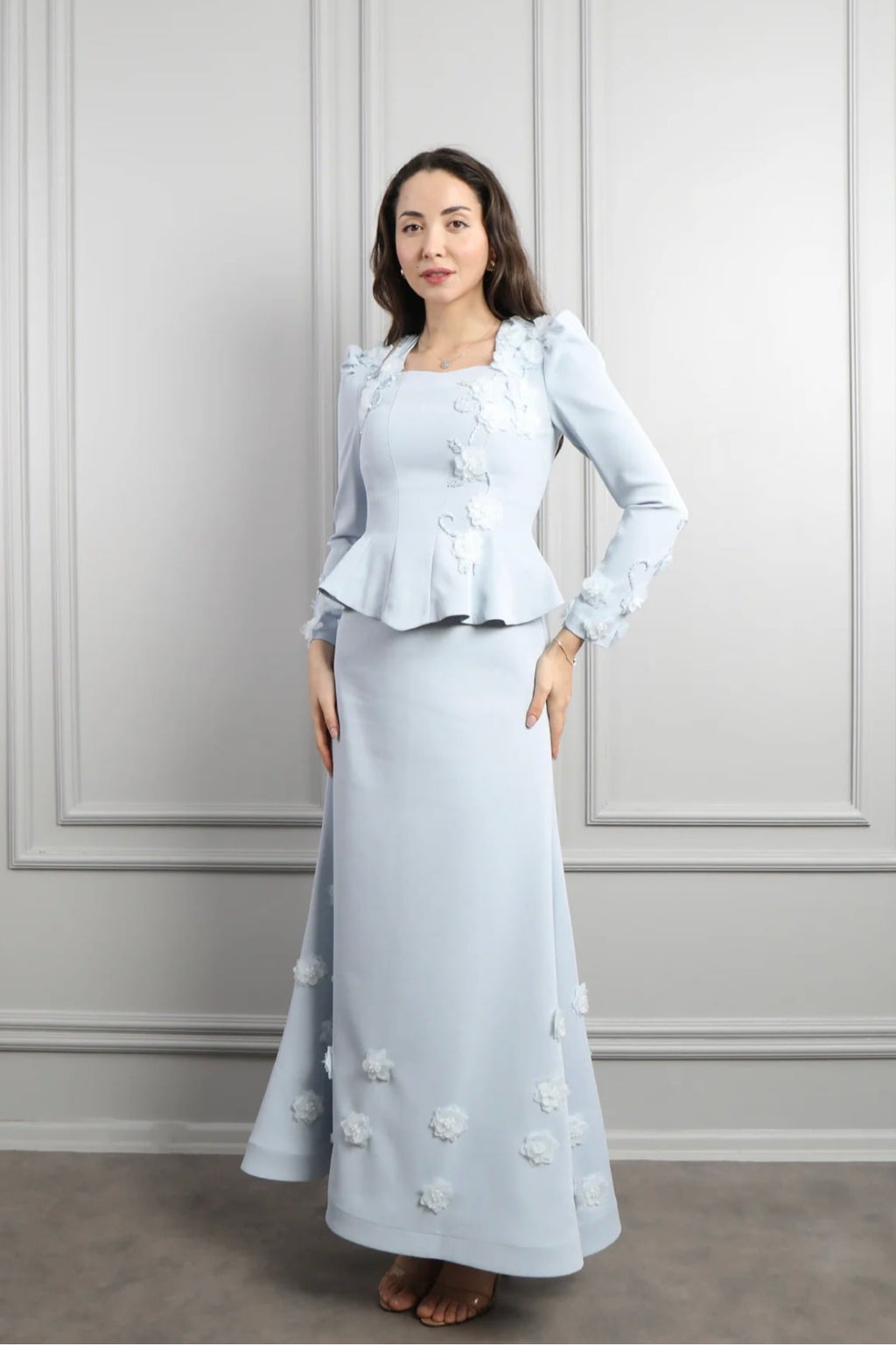 Hana 3D Floral Peplum Two Piece Suit-Blue