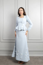 Hana 3D Floral Peplum Two Piece Suit-Blue