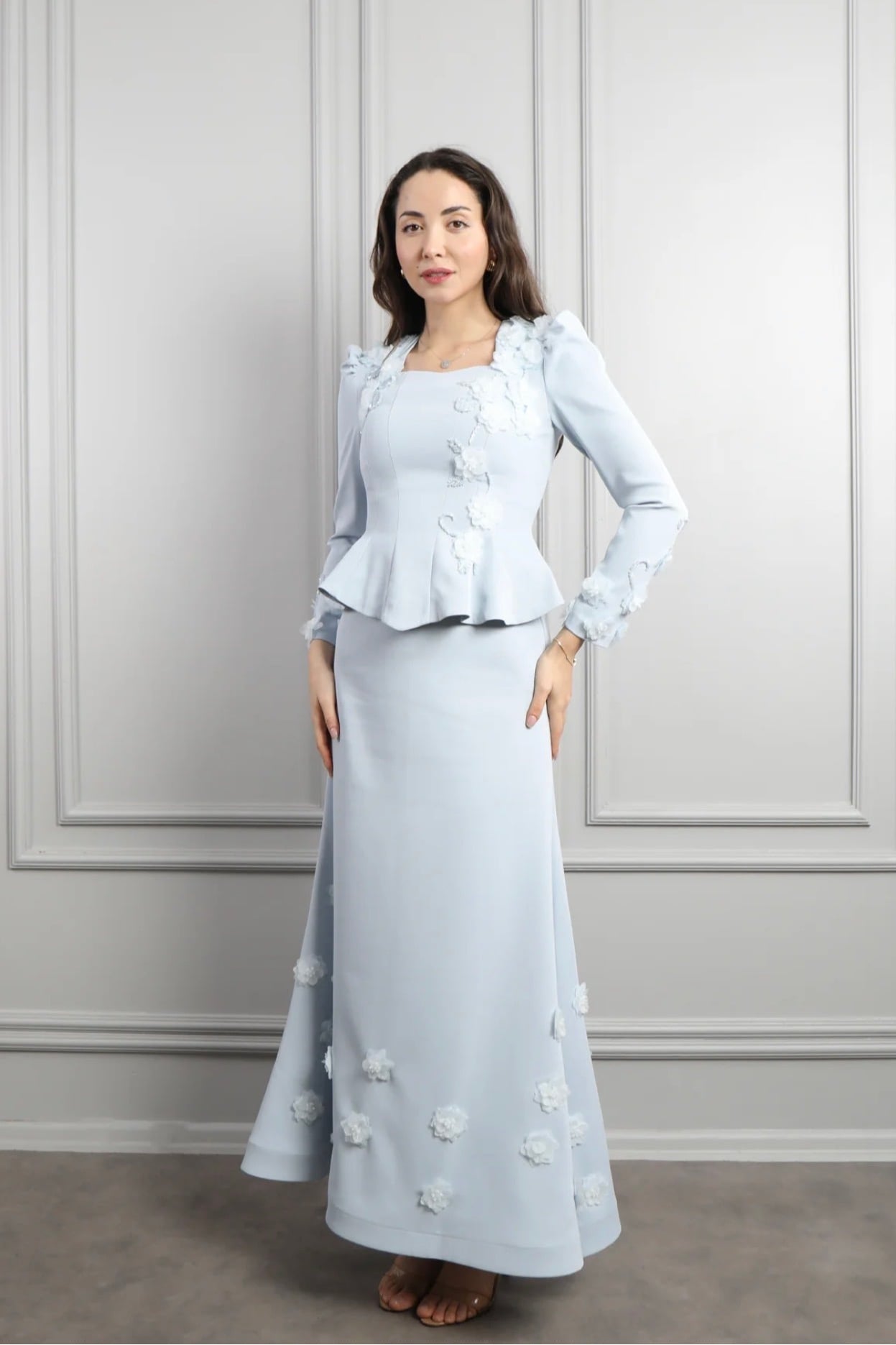 Hana 3D Floral Peplum Two Piece Suit-Blue