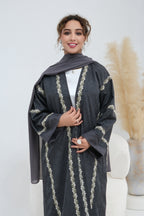 Maren Embroidered Open Front Abaya Kaftan-Black
