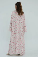Floral Print Open Abaya & Matching Hijab Two-Piece Set-Pink