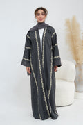Maren Embroidered Open Front Abaya Kaftan-Black
