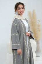 Maren Embroidered Open Front Abaya Kaftan-Grey