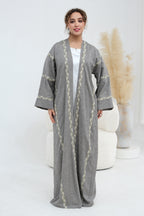 Maren Embroidered Open Front Abaya Kaftan-Grey