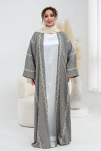 Maren Embroidered Open Front Abaya Kaftan-Grey