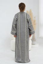 Maren Embroidered Open Front Abaya Kaftan-Grey