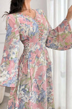 Cassia Floral Flare Sleeve Maxi Dress-Pink