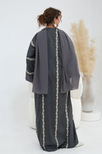Maren Embroidered Open Front Abaya Kaftan-Black