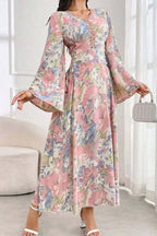 Cassia Floral Flare Sleeve Maxi Dress-Pink