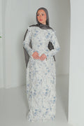 Salma Asymmetric Ruffle-Trim Floral Maxi-Blue