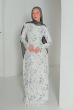 Salma Asymmetric Ruffle-Trim Floral Maxi-Blue