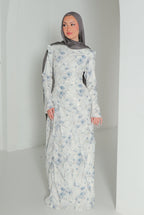 Salma Asymmetric Ruffle-Trim Floral Maxi-Blue