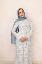 Zahra Checkered-Texture Botanical Maxi-Blue