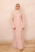 Zahra Checkered-Texture Botanical Maxi-LightPink