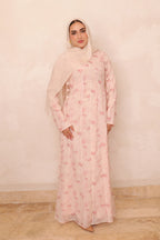 Zahra Checkered-Texture Botanical Maxi-LightPink
