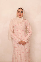 Zahra Checkered-Texture Botanical Maxi-LightPink