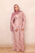 Zahra Checkered-Texture Botanical Maxi-Pink