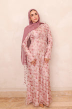 Zahra Checkered-Texture Botanical Maxi-Pink