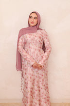 Zahra Checkered-Texture Botanical Maxi-Pink