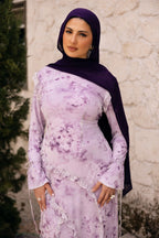Salma Asymmetric Ruffle-Trim Floral Maxi-Purple