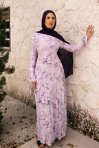 Salma Asymmetric Ruffle-Trim Floral Maxi-Purple