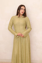 Salima Vertical-Textured Ribbed Gown-Green