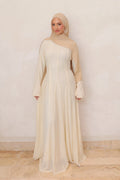 Salima Vertical-Textured Ribbed Gown-Beige