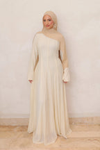 Salima Vertical-Textured Ribbed Gown-Beige