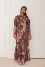 Zahra Checkered-Texture Botanical Maxi-Brown