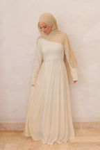 Salima Vertical-Textured Ribbed Gown-Beige
