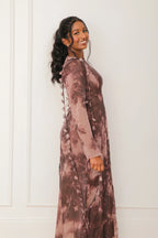 Zahra Checkered-Texture Botanical Maxi-Brown