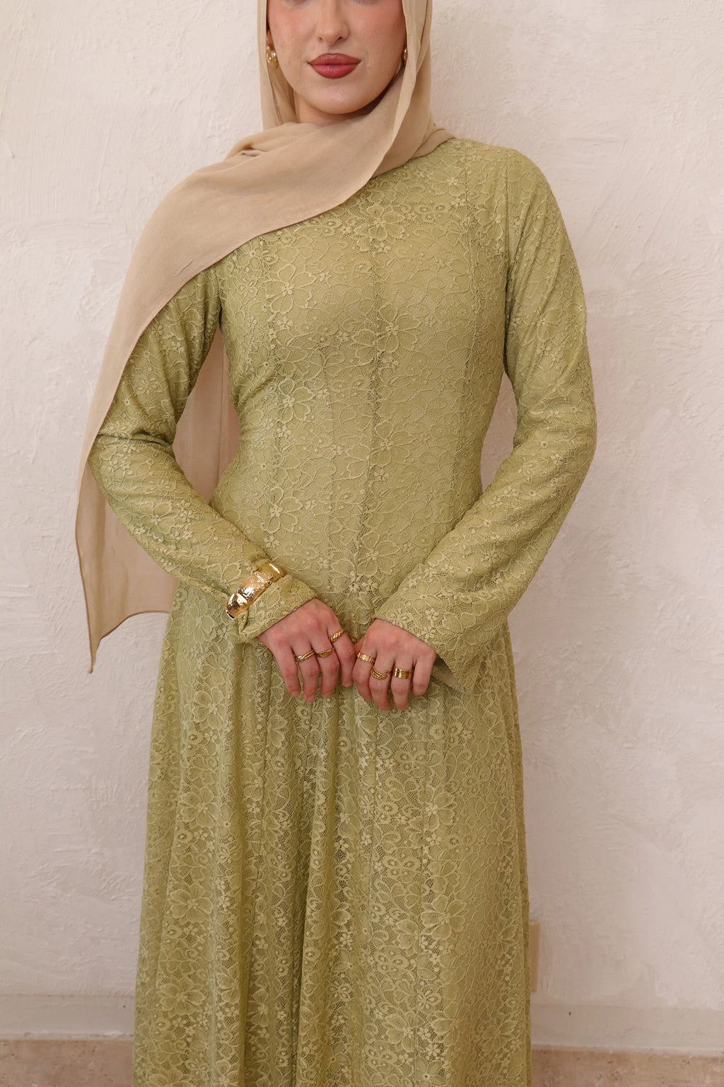 Salima Vertical-Textured Ribbed Gown-Green
