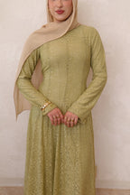 Salima Vertical-Textured Ribbed Gown-Green