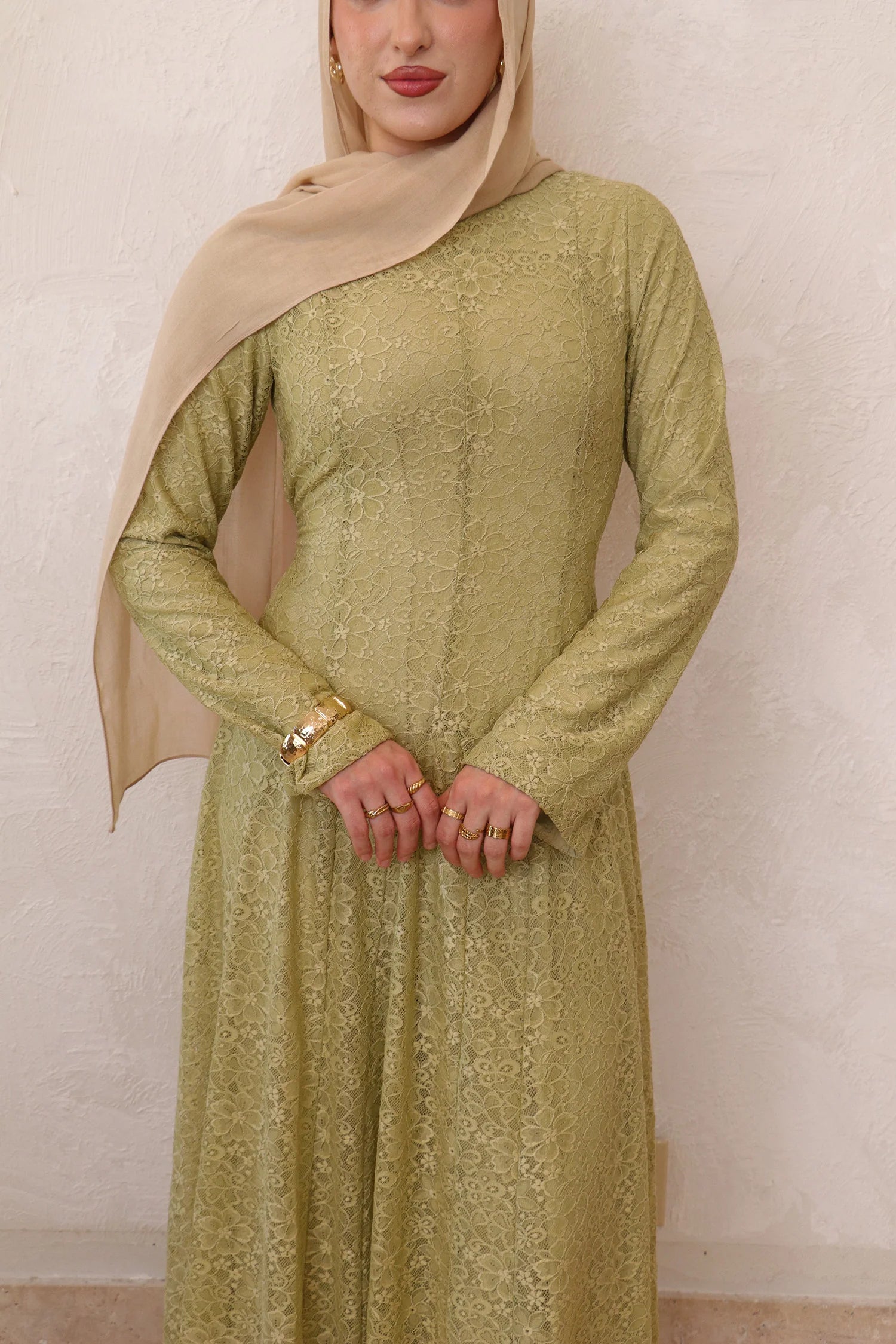 Salima Vertical-Textured Ribbed Gown-Green